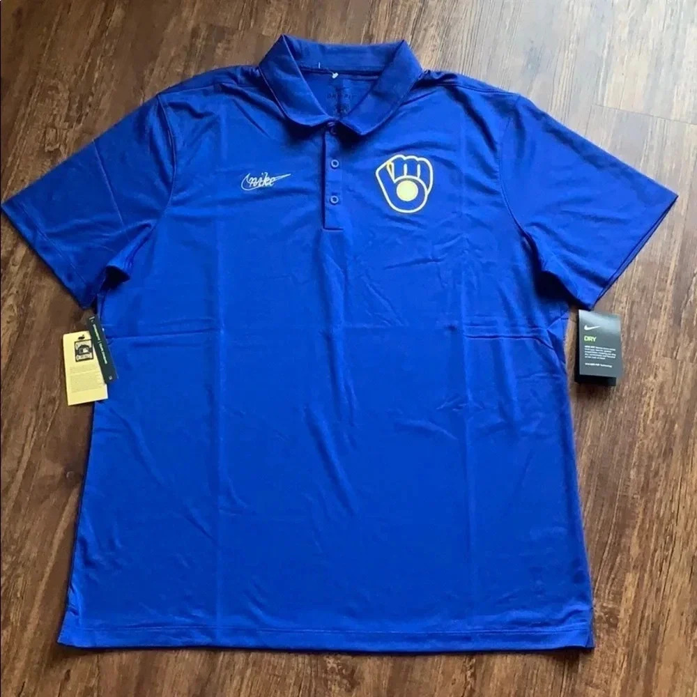 Men’s Nike Milwaukee Brewers Polo Shirt MLB Royal Blue Size XL NWT